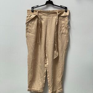 Maison Jules Beige Belted Pocketed Crop Pant